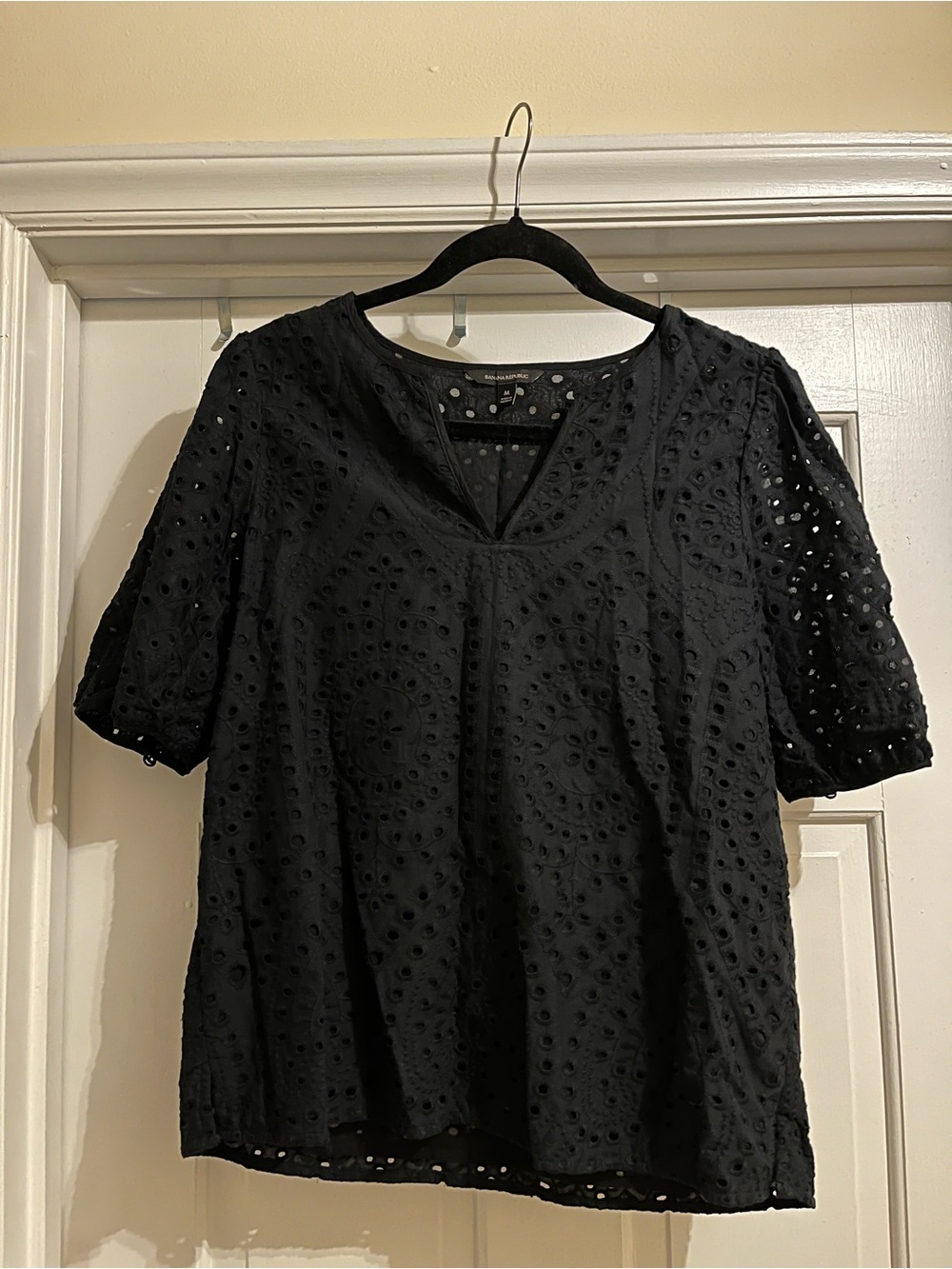 Banana Republic Black Eyelet V-Neck Blouse